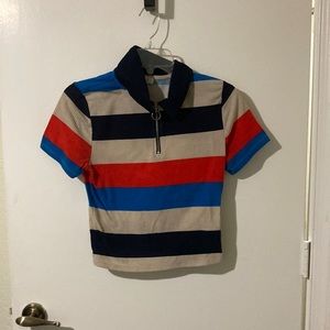 Blue, Cream and Orange Crop Top